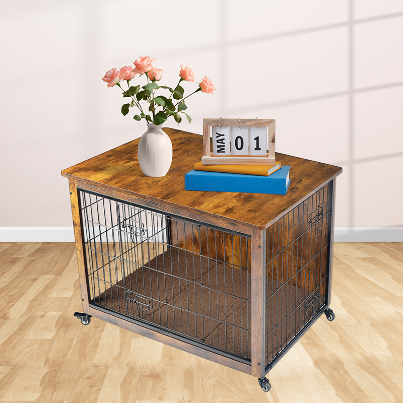 Umbraticis lignea supellectilem style canis cavea et Cushion & rotae Umbraticis lignea supellectilem style canis cavea et Cushion & rotae